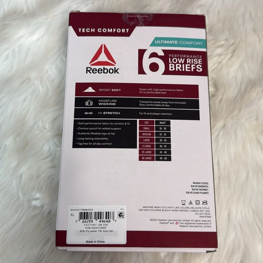 Reebok Performance Low Rise Briefs Multicolor 6 Pack Underwear New Mens XL